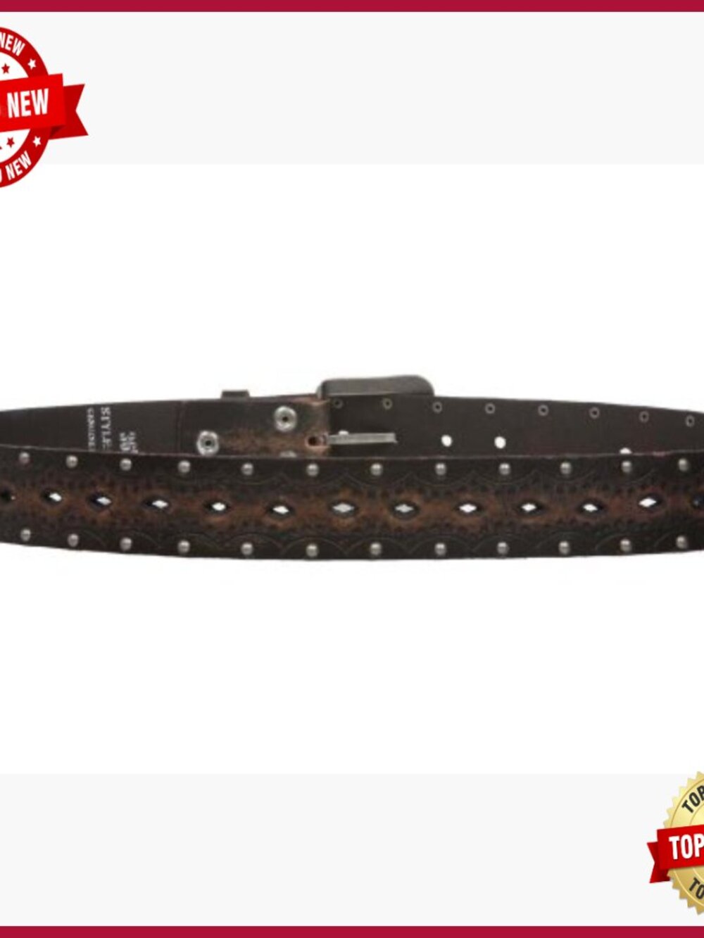 1.5" Snap Perforated Embossed Solid Leather Belt for Women - Picture 4 of 5